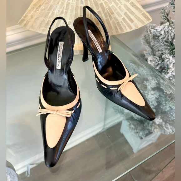 Oscar De La Renta - Vintage Black&Cream Slingback Heels - Picture 6 of 7